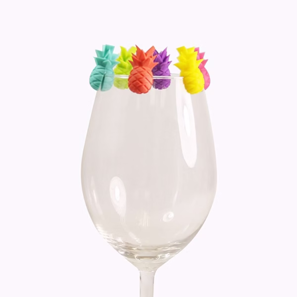 Set 6 Accesorii pentru Pahare, Flippy, pentru Petreceri/Cocktailuri, din Silicon, Model Ananas, Multicolor - imagine 1