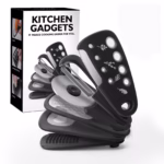 Set 6 in 1 mini ustensile bucatarie Flippy, taietor pizza, cutit, curatator, razatoare, desfacator, presa usturoi, manere din ABS, lame ascutite din otel inoxidabil, 7.1 x 12.9 x 4.8 cm,  negru - imagine 3