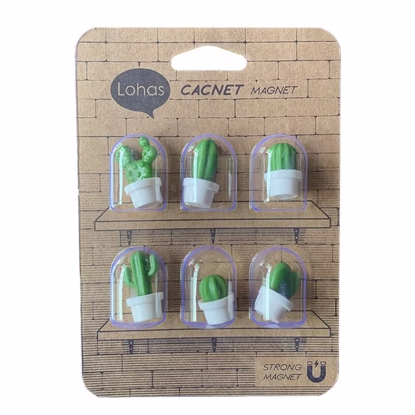 Set 6 Magneti de Frigider, Flippy, Model Cactusi in Ghiveci, din ABS si Magnet, Verde/Alb - imagine 8