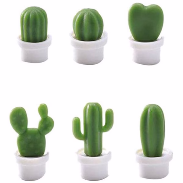 Set 6 Magneti de Frigider, Flippy, Model Cactusi in Ghiveci, din ABS si Magnet, Verde/Alb - imagine 9