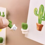 Set 6 Magneti de Frigider, Flippy, Model Cactusi in Ghiveci, din ABS si Magnet, Verde/Alb - imagine 11