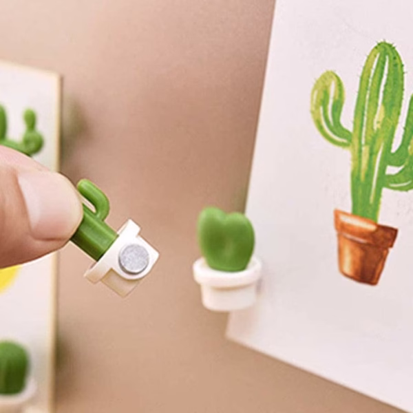 Set 6 Magneti de Frigider, Flippy, Model Cactusi in Ghiveci, din ABS si Magnet, Verde/Alb - imagine 11
