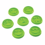 Set 7 Forme de Prajituri, Flippy, Model Emoticoane Smiley Face, Diferite Expresii, 7.7 x 1.5 cm, din PP, Verde - imagine 6