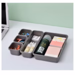 Set 8 cutii depozitare, pentru sertar, cosmetice, ustensile bucatarie, textile, plastic, gri, Flippy, 23.5 x 16 cm - imagine 3