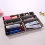 Set 8 cutii depozitare, pentru sertar, cosmetice, ustensile bucatarie, textile, plastic, gri, Flippy, 23.5 x 16 cm - imagine 4