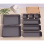 Set 8 cutii depozitare, pentru sertar, cosmetice, ustensile bucatarie, textile, plastic, gri, Flippy, 23.5 x 16 cm - imagine 5