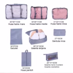 Set 8 huse organizare bagaj Flippy, material poliester, impermeabil, cu fermoar, pentru calatorii sau dulap, sac pentru pantofi inclus, pliabil, gri - imagine 2