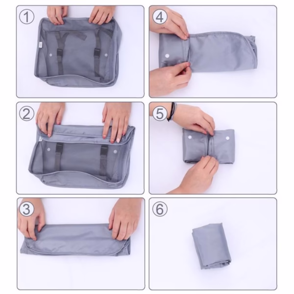 Set 8 huse organizare bagaj Flippy, material poliester, impermeabil, cu fermoar, pentru calatorii sau dulap, sac pentru pantofi inclus, pliabil, gri - imagine 5