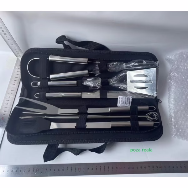 Set 9 Ustensile pentru Gratar, Flippy, din Otel Inoxidabil, Geanta Oxford, Argintiu - imagine 2