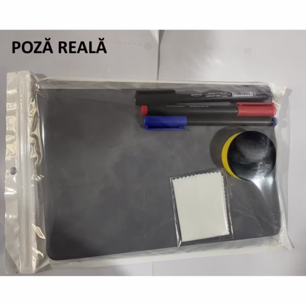 Set Agenda A5 Reutilizabila cu Pagini Tip Tabla, Agenda Pagini Albe cu Stergere Uscata, 3 Markere, 1 Burete și 1 Laveta de sters, Portabila, 24 x 16.5 cm, Coperta Piele, Maro - imagine 7