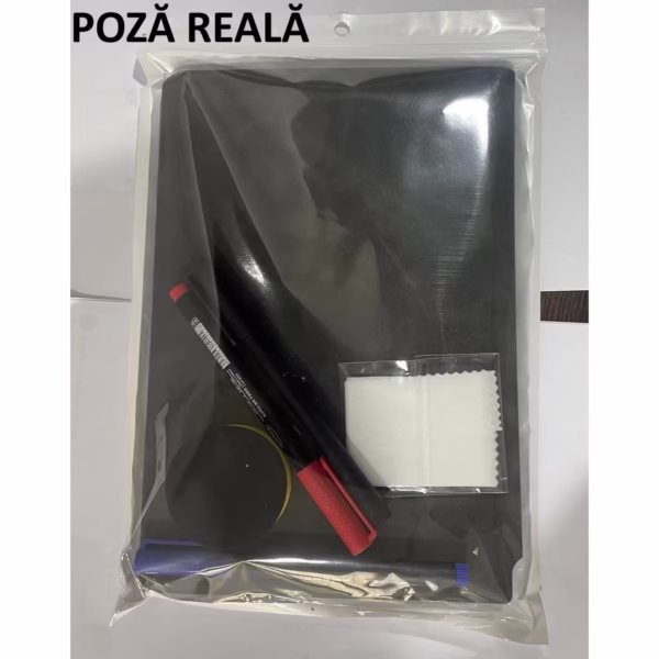 Set Agenda A5 Reutilizabila cu Pagini Tip Tabla, Agenda Pagini Albe cu Stergere Uscata, 3 Markere, 1 Burete și 1 Laveta de sters, Portabila, 24 x 16.5 cm, Coperta Piele, Negru - imagine 6