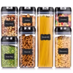Set Cutii de Depozitare a Alimentelor, Flippy, 7 Recipiente, 10 Etichete Reutilizabile, 4 Linguri, pentru Bucatarie, Spatula, Etansare, Fara BPA, Transparente, Capac Negru - imagine 7