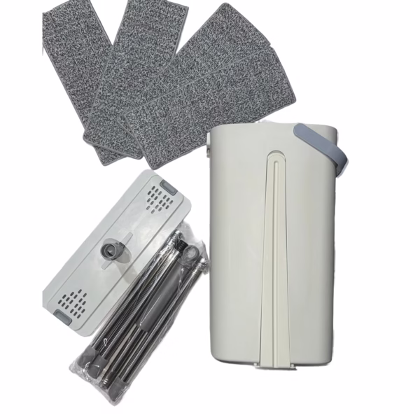 Set de Curatenie, Flippy, Mop si Galeata, Capacitate 5.7 l, 4 Rezerve Microfibra Incluse, Plastic, Utilizare Umeda/Uscata, Stoarcere Fara Maini, Albastru/Alb - imagine 8