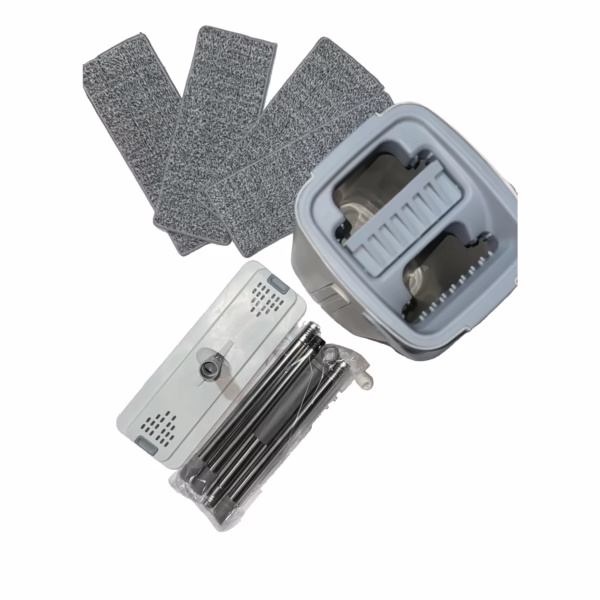 Set de Curatenie, Flippy, Mop si Galeata, Capacitate 5.7 l, 4 Rezerve Microfibra Incluse, Plastic, Utilizare Umeda/Uscata, Stoarcere Fara Maini, Albastru/Alb - imagine 9