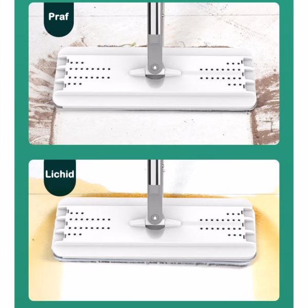Set de curatenie Flippy, mop si galeata, galeata 5.7 l, 4 rezerve microfibra incluse, design modern, pentru interior, material plastic, peri sintetici, plat, cu storcere, alb - imagine 2