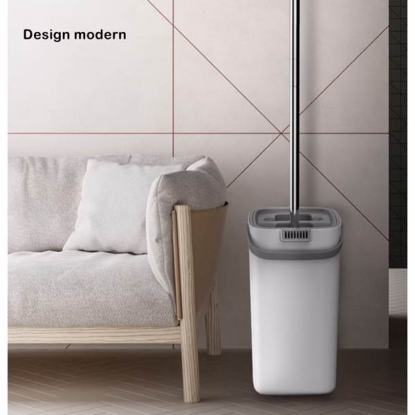 Set de curatenie Flippy, mop si galeata, galeata 5.7 l, 4 rezerve microfibra incluse, design modern, pentru interior, material plastic, peri sintetici, plat, cu storcere, alb - imagine 3