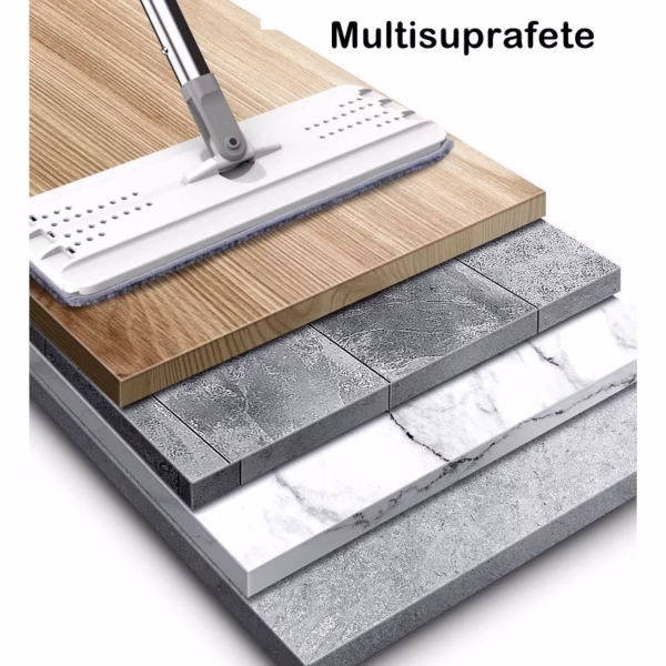 Set de curatenie Flippy, mop si galeata, galeata 5.7 l, 4 rezerve microfibra incluse, design modern, pentru interior, material plastic, peri sintetici, plat, cu storcere, alb - imagine 4