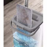 Set de curatenie Flippy, mop si galeata, galeata 5.7 l, 4 rezerve microfibra incluse, design modern, pentru interior, material plastic, peri sintetici, plat, cu storcere, alb - imagine 10