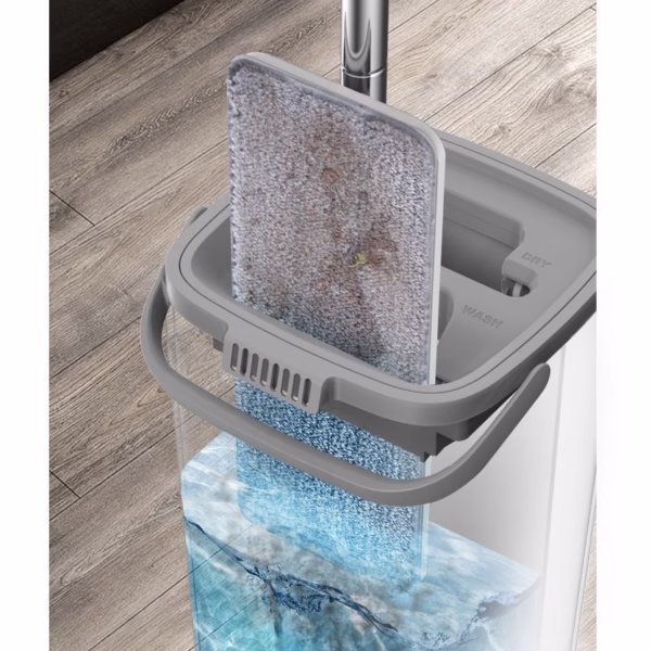 Set de curatenie Flippy, mop si galeata, galeata 5.7 l, 4 rezerve microfibra incluse, design modern, pentru interior, material plastic, peri sintetici, plat, cu storcere, alb - imagine 10