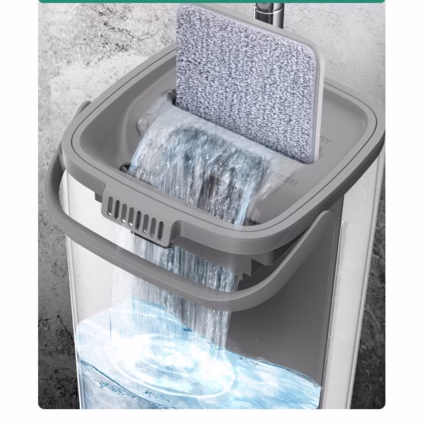 Set de curatenie Flippy, mop si galeata, galeata 5.7 l, 4 rezerve microfibra incluse, design modern, pentru interior, material plastic, peri sintetici, plat, cu storcere, alb - imagine 11
