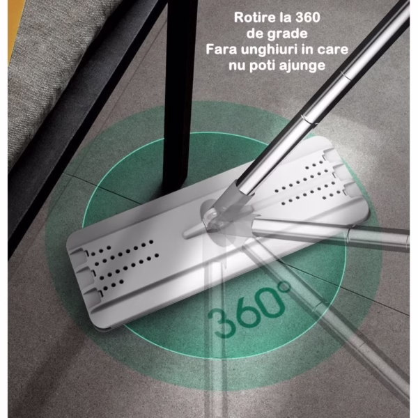 Set de curatenie Flippy, mop si galeata, galeata 5.7 l, 4 rezerve microfibra incluse, design modern, pentru interior, material plastic, peri sintetici, plat, cu storcere, alb - imagine 12