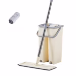 Set de curatenie Flippy, mop si galeata, galeata 6 l, 2 rezerve microfibra incluse, design modern, pentru interior, material plastic, peri sintetici, plat, cu storcere, bej - imagine 3