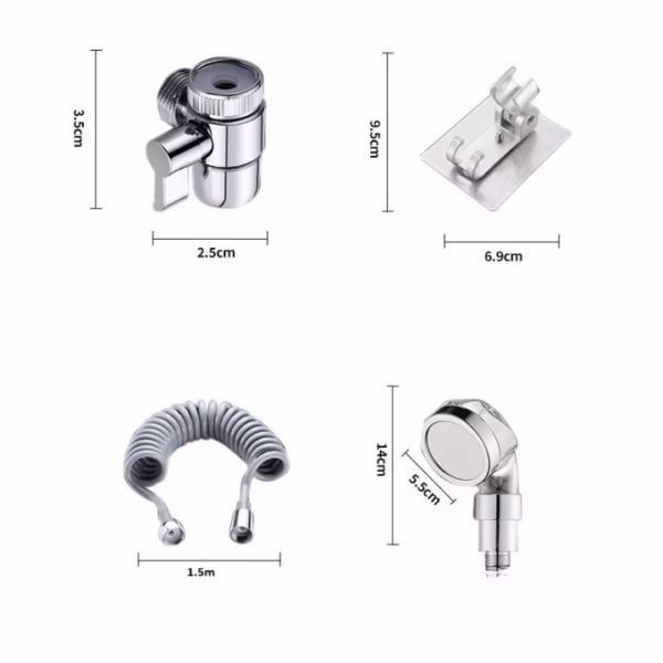 Set Extensie de Dus, Flippy, pentru Baterie Baie sau Bucatarie, 4 Piese, Filtru de Ioni Negativi, Furtun Flexibil de 1.5 Metri, Argintiu - imagine 12