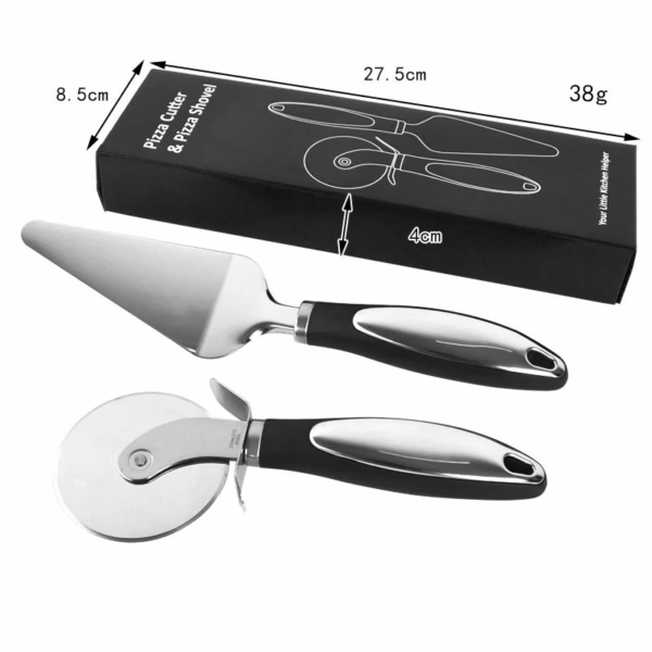 Feliator si Lopatica pentru Pizza, Flippy, set din 2 ustensile, Otel Inoxidabil, Maner Antiderapant, 26.5 x 8 x 3 cm, Negru - imagine 4