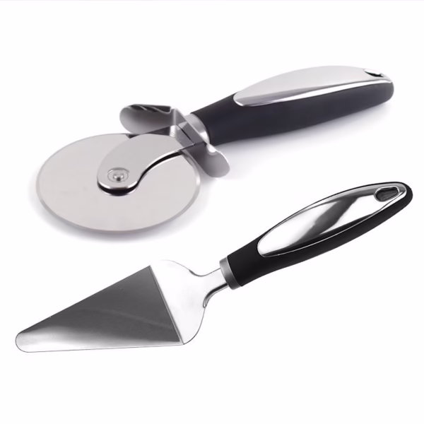 Feliator si Lopatica pentru Pizza, Flippy, set din 2 ustensile, Otel Inoxidabil, Maner Antiderapant, 26.5 x 8 x 3 cm, Negru - imagine 1