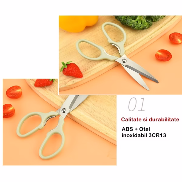 Set foarfeca pentru bucatarie Flippy, curatator legume tip suport, multifunctional, spargator nuci, material ABS si otel inoxidabil, maner ergonomic, 16.8 x 7.8 x 1 cm, verde - imagine 6