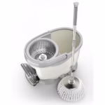Set Galeata cu Pedala si Mop Rotativ 360°, Flippy, Cu Actiune Centrifuga x4, Pentru Uz Casnic, Maner din Otel Inoxidabil Telescopic, 2 Capte din Bumbac, 46x30x28 cm, Alb Ivoir - imagine 2