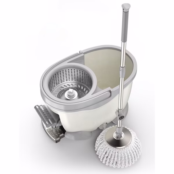 Set Galeata cu Pedala si Mop Rotativ 360°, Flippy, Cu Actiune Centrifuga x4, Pentru Uz Casnic, Maner din Otel Inoxidabil Telescopic, 2 Capte din Bumbac, 46x30x28 cm, Alb Ivoir - imagine 2