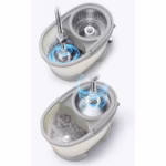 Set Galeata cu Pedala si Mop Rotativ 360°, Flippy, Cu Actiune Centrifuga x4, Pentru Uz Casnic, Maner din Otel Inoxidabil Telescopic, 2 Capte din Bumbac, 46x30x28 cm, Alb Ivoir - imagine 4