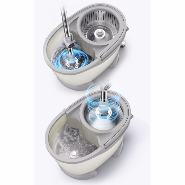Set Galeata cu Pedala si Mop Rotativ 360°, Flippy, Cu Actiune Centrifuga x4, Pentru Uz Casnic, Maner din Otel Inoxidabil Telescopic, 2 Capte din Bumbac, 46x30x28 cm, Alb Ivoir - imagine 4