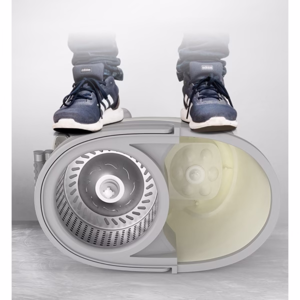 Set Galeata cu Pedala si Mop Rotativ 360°, Flippy, Cu Actiune Centrifuga x4, Pentru Uz Casnic, Maner din Otel Inoxidabil Telescopic, 2 Capte din Bumbac, 46x30x28 cm, Alb Ivoir - imagine 5