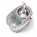 Set Galeata cu Pedala si Mop Rotativ 360°, Flippy, Cu Actiune Centrifuga x4, Pentru Uz Casnic, Maner din Otel Inoxidabil Telescopic, 2 Capte din Bumbac, 46x30x28 cm, Alb Ivoir - imagine 6