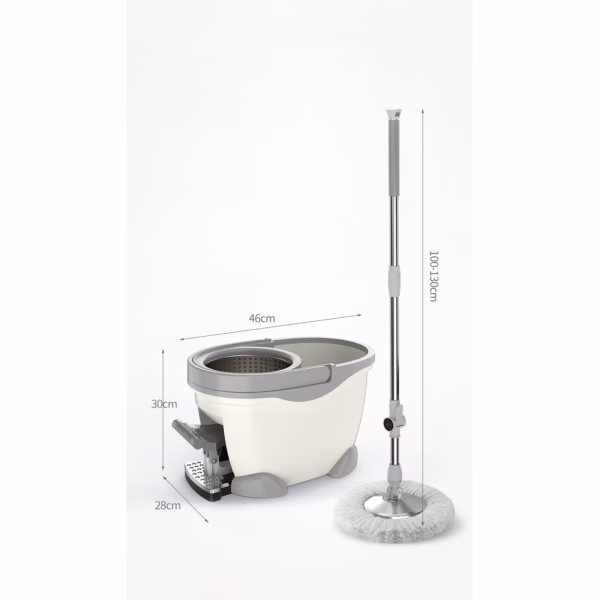 Set Galeata cu Pedala si Mop Rotativ 360°, Flippy, Cu Actiune Centrifuga x4, Pentru Uz Casnic, Maner din Otel Inoxidabil Telescopic, 2 Capte din Bumbac, 46x30x28 cm, Alb Ivoir - imagine 7