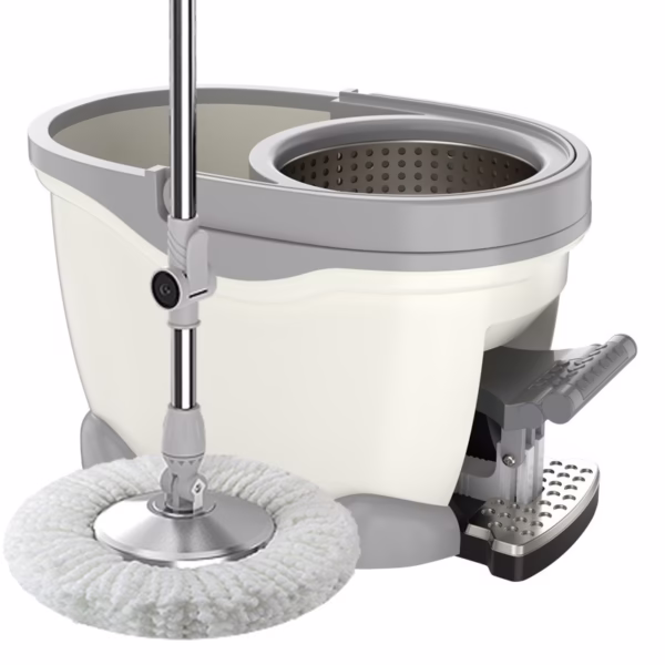 Set Galeata cu Pedala si Mop Rotativ 360°, Flippy, Cu Actiune Centrifuga x4, Pentru Uz Casnic, Maner din Otel Inoxidabil Telescopic, 2 Capte din Bumbac, 46x30x28 cm, Alb Ivoir - imagine 9