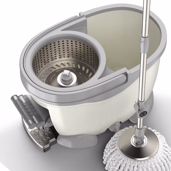 Set Galeata cu Pedala si Mop Rotativ 360°, Flippy, Cu Actiune Centrifuga x4, Pentru Uz Casnic, Maner din Otel Inoxidabil Telescopic, 2 Capte din Bumbac, 46x30x28 cm, Alb Ivoir - imagine 10