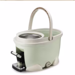 Set Galeata cu Pedala si Mop Rotativ 360°, Flippy, Cu Actiune Centrifuga x4, Pentru Uz Casnic, Maner din Otel Inoxidabil Telescopic, 2 Capte din Bumbac, 46x30x28 cm, Verde Matcha - imagine 3