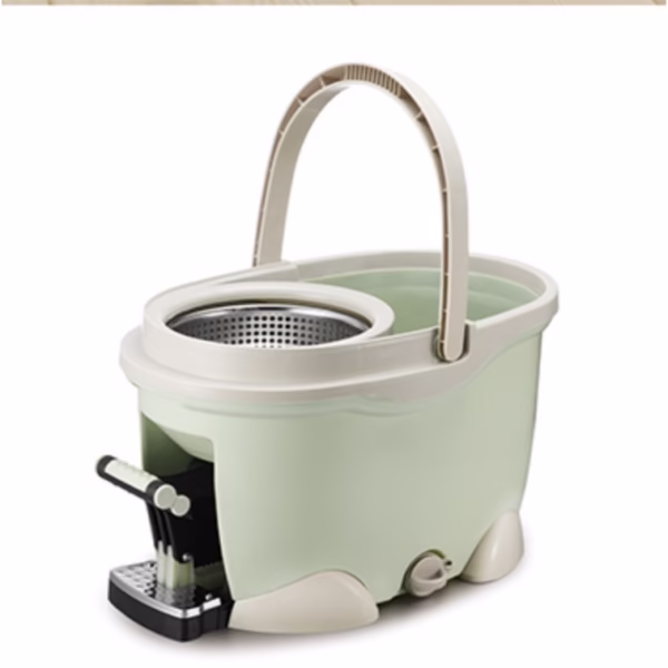Set Galeata cu Pedala si Mop Rotativ 360°, Flippy, Cu Actiune Centrifuga x4, Pentru Uz Casnic, Maner din Otel Inoxidabil Telescopic, 2 Capte din Bumbac, 46x30x28 cm, Verde Matcha - imagine 3