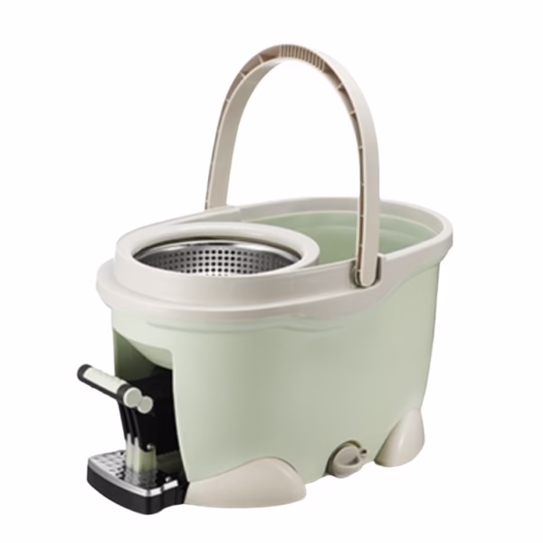 Set Galeata cu Pedala si Mop Rotativ 360°, Flippy, Cu Actiune Centrifuga x4, Pentru Uz Casnic, Maner din Otel Inoxidabil Telescopic, 2 Capte din Bumbac, 46x30x28 cm, Verde Matcha - imagine 1