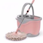 Set Galeata si Mop Rotativ 360°, Flippy, Cu Dubla Actiune Centrifuga, Pentru Uz Casnic, Maner din Otel Inoxidabil Telescopic, 2 Capte din Bumbac, 46x27x29 cm, Roz - imagine 4