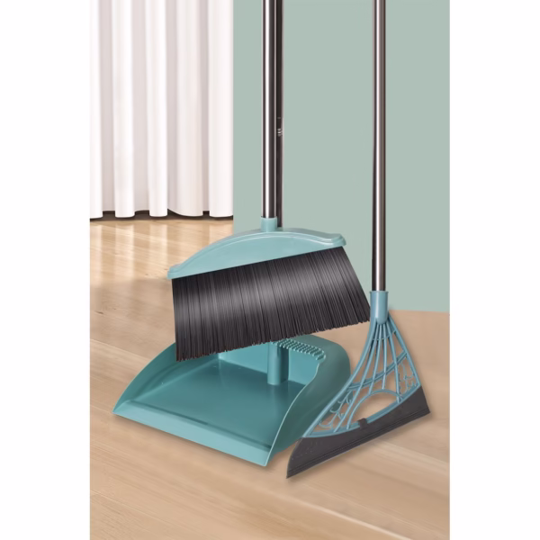 Set matura, faras cu coada si matura silicon, Flippy, Pentru uz casnic, Plastic/Otel, Albastru deschis, 90 x 72 x 100 cm - imagine 2