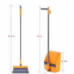 Set Mătură și Făraș cu Coadă Detașabilă, Rotativ și Pliabil, cu Dinți de Curățare, Oțel Inoxidabil, Portocaliu - imagine 2