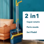 Set Matura si Faras cu Coada Flippy, cu Dinti de Pieptene pentru Curatare Matura, rotativ, pliabil, detasabil, Otel inoxidabil si Polipropilena, 99 x 30 cm Albastru - imagine 2