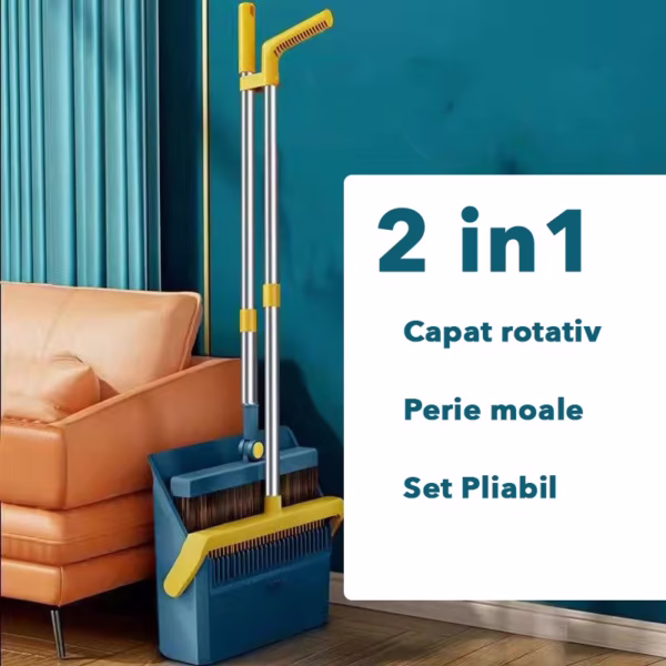 Set Matura si Faras cu Coada Flippy, cu Dinti de Pieptene pentru Curatare Matura, rotativ, pliabil, detasabil, Otel inoxidabil si Polipropilena, 99 x 30 cm Albastru - imagine 2