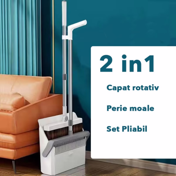 Set Matura si Faras cu Coada Flippy, cu Dinti de Pieptene pentru Curatare Matura, rotativ, pliabil, detasabil, Otel inoxidabil si Polipropilena, 99 x 30 cm Gri - imagine 2