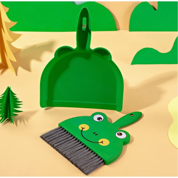 Set Mini Matura si Faras, Flippy, LITTLE CLEANER, Uz Casnic, pentru Birou, Bucatarie, Casa, Model Broscuta, 23 x 18 cm, Verde - imagine 2