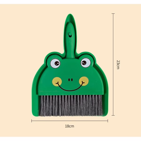 Set Mini Matura si Faras, Flippy, LITTLE CLEANER, Uz Casnic, pentru Birou, Bucatarie, Casa, Model Broscuta, 23 x 18 cm, Verde - imagine 3